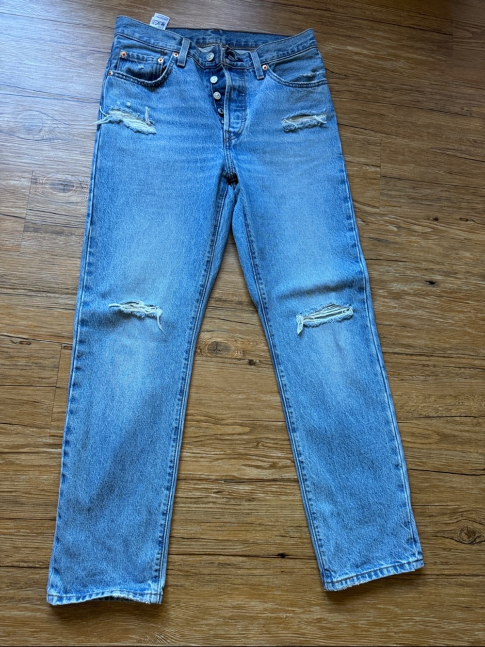 Levi's Light Blue Straight Leg Distressed Jeans